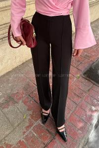 Lamelif Çıma Detaylı Krep Pantolon Siyah