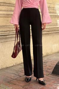 Lamelif Çıma Detaylı Krep Pantolon Siyah