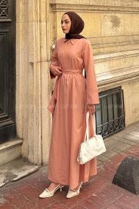 Lamelif Düğme Detaylı Tesettür Elbise Yavru Ağzı