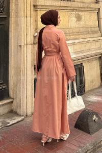 Lamelif Düğme Detaylı Tesettür Elbise Yavru Ağzı