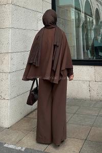 Lamelif Pelerinli Tulum Takım Kahverengi