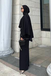 Lamelif Pelerinli Tulum Takım Siyah