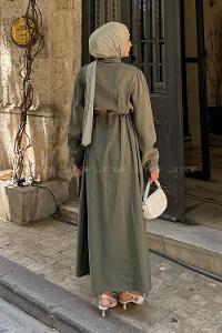 Khaki Shirt Collar Cotton Lycra Dresess