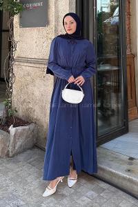 Lamelif Pile Detaylı Elbise Lacivert