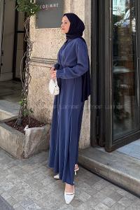 Lamelif Pile Detaylı Elbise Lacivert