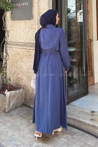 Lamelif Pile Detaylı Elbise Lacivert