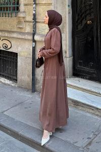 Brown Shirt Collar Cotton Lycra Dresess