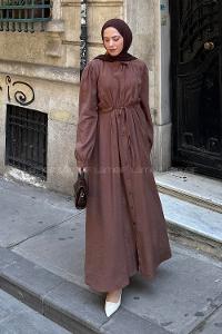 Brown Shirt Collar Cotton Lycra Dresess