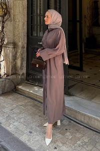 Lamelif Roba Detaylı Tesettür Elbise Kahve