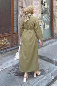 Oil Green Shirt Collar Cotton Dresess