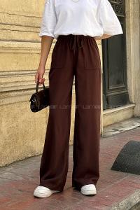 Lamelif Yüksek Bel Keten Pantolon Acı Kahve