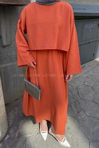 Lamelif Etekli Tesettür Takım Kiremit