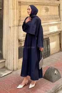 Lamelif Etekli Tesettür Takım Lacivert