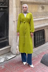 lı Tesettür Kimono Fıstık Yeşili