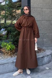 Bitter Brown Loose Crew Neck Linen Dresess