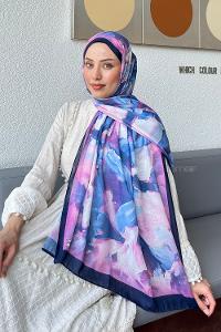 Lamelif Elegan Desen Soft Şal Lacivert Şeker Pembe