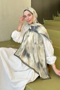 Lamelif Batik Desen Soft Şal Asker Yeşili