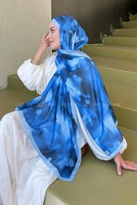 Lamelif Batik Desen Soft Şal Kot Mavi