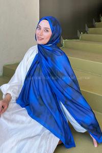 Lamelif Batik Desen Soft Şal Saks Mavisi