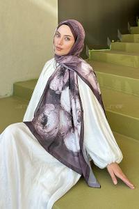 Bitter Brown Cotton Fabric Striped Flowering Printed Shawl