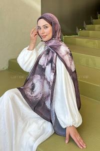 Bitter Brown Cotton Fabric Striped Flowering Printed Shawl