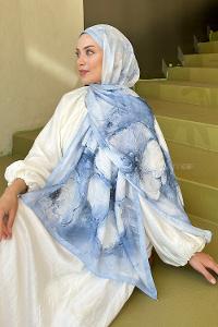 Lamelif Bohem Çiçek Desen Soft Şal Bebe Mavi