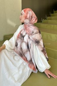 Lamelif Bohem Çiçek Desen Soft Şal Bej