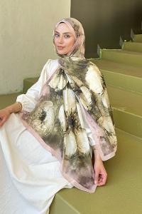 Lamelif Bohem Çiçek Desen Soft Şal Camel