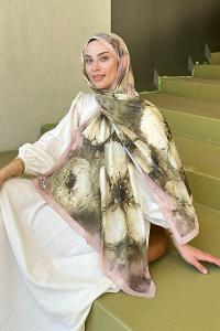 Lamelif Bohem Çiçek Desen Soft Şal Camel