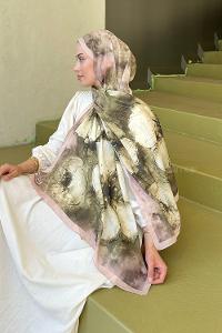 Lamelif Bohem Çiçek Desen Soft Şal Camel