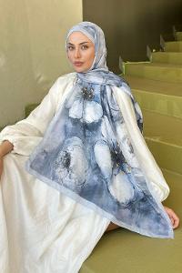 Lamelif Bohem Çiçek Desen Soft Şal Gri