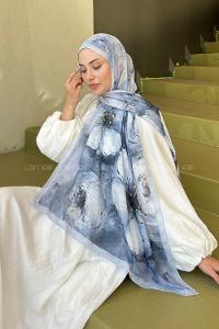 Lamelif Bohem Çiçek Desen Soft Şal Gri