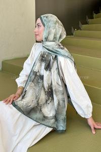 Lamelif Bohem Çiçek Desen Soft Şal Haki