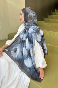 Lamelif Bohem Çiçek Desen Soft Şal Kahverengi