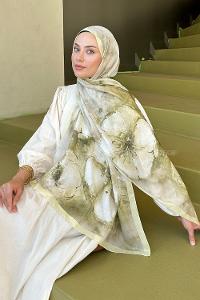 Lamelif Bohem Çiçek Desen Soft Şal Sarı