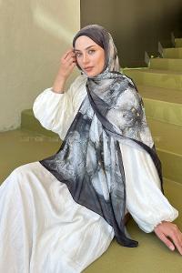 Lamelif Bohem Çiçek Desen Soft Şal Siyah Kahverengi