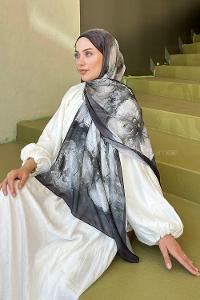 Lamelif Bohem Çiçek Desen Soft Şal Siyah Kahverengi