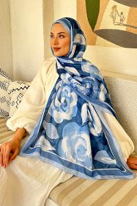 Lamelif Çiçek Desen Pamuk Şal Bebe Mavi