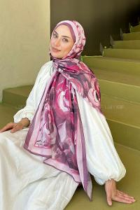 Lamelif Çiçek Desen Pamuk Şal Gül Kurusu