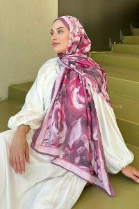 Lamelif Çiçek Desen Pamuk Şal Gül Kurusu