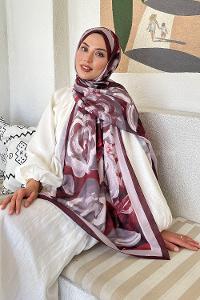 Lamelif Çiçek Desen Pamuk Şal Koyu Bordo