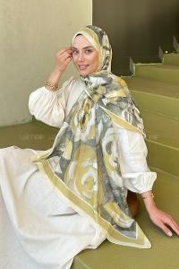 Lamelif Çiçek Desen Pamuk Şal Sarı
