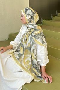 Lamelif Çiçek Desen Pamuk Şal Sarı