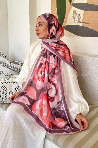 Lamelif Çiçek Desen Pamuk Şal Şeker Pembe