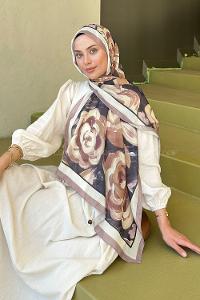 Lamelif Çiçek Desen Pamuk Şal Toprak