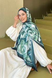 Lamelif Çiçek Desen Pamuk Şal Zümrüt Yeşili
