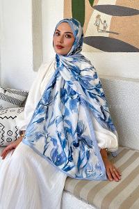 Lamelif Çicek Desen Soft Şal Bebe Mavi