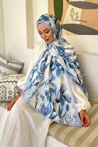 Lamelif Çicek Desen Soft Şal Bebe Mavi