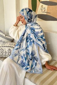 Lamelif Çicek Desen Soft Şal Bebe Mavi