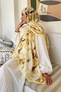 Lamelif Çicek Desen Soft Şal Sarı